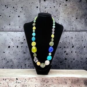 Multicolor Swirl Faceted Green Blue Clear Turquoise Color Lucite Beaded Necklace